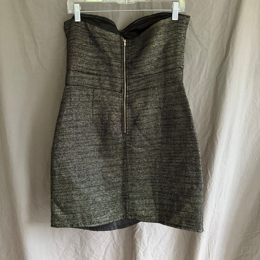 Ya Los Angeles Mini Dress w/ Bow Black Gold Metallic Glam Cocktail Party Size L - Picture 3 of 12